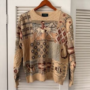 Vintage Limited Edition Ralph Lauren Western Patchwork Crewneck Sweater